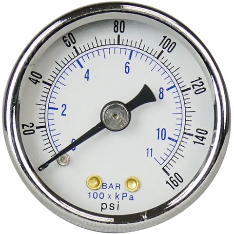 Pressure Gauge 1.5" - 0-160 psi with 1/8" MPT Back Port - Spectrapure