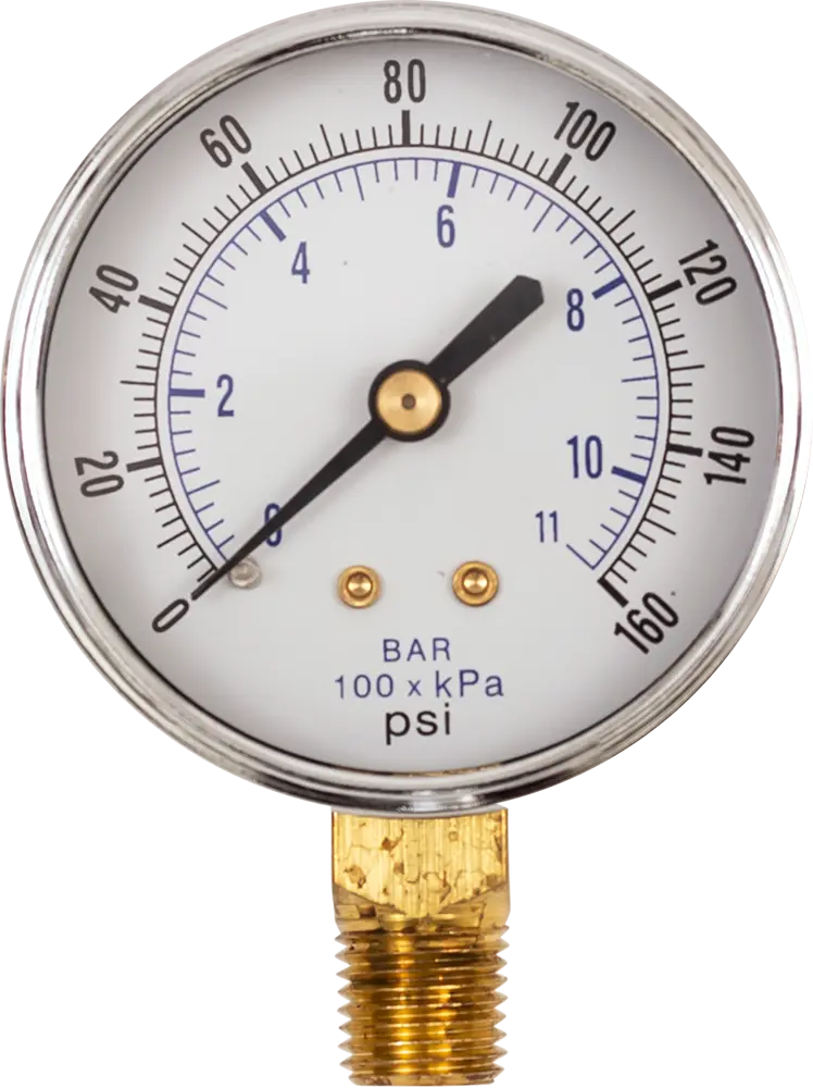 Dry Pres Ga, 0-160 PSI, 2.5in Dia, 1/4 NPT Lower Mount - SpectraPure