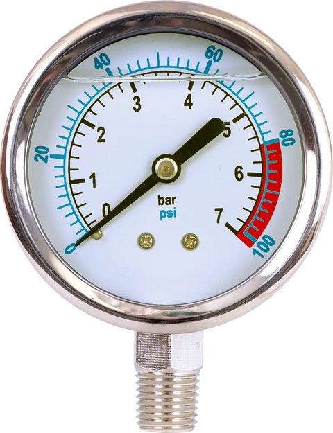 Wet Pres Ga, 0-100 PSI, 2.0in Dia, 1/4 NPT Bottom Port - SpectraPure