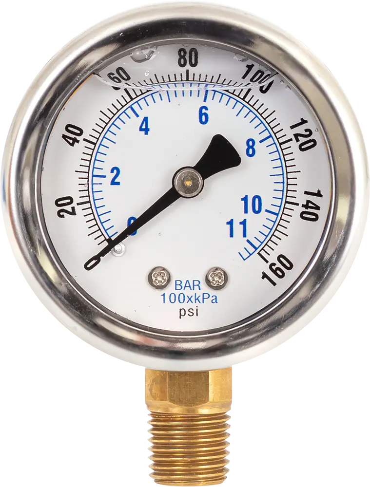 Wet Pres Ga, 0-160 PSI, 2.0in Dia, 1/4 NPT Bottom Port - SpectraPure