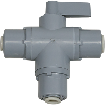 3 Way PVC Ball Valve 0.25 inch Quick-Connect Fittings - Spectrapure