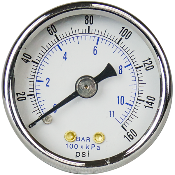 Pressure Gauge 1.5" - 0-160 psi with 1/8" MPT Back Port - Spectrapure