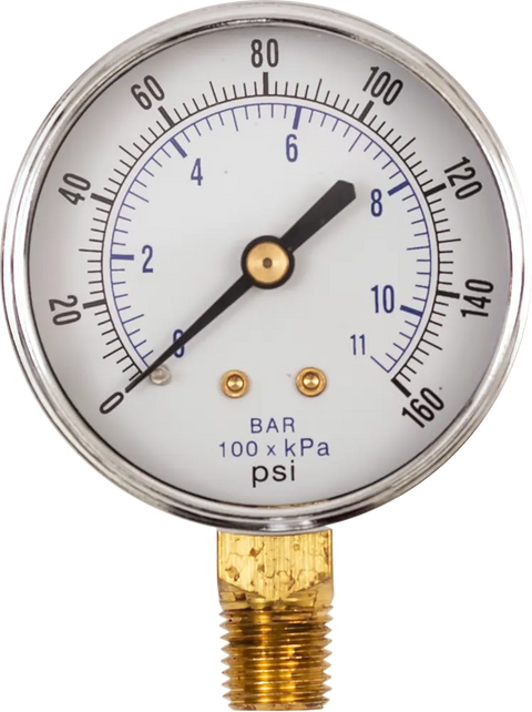 Dry Pres Ga, 0-160 PSI, 2.5in Dia, 1/4 NPT Lower Mount - SpectraPure