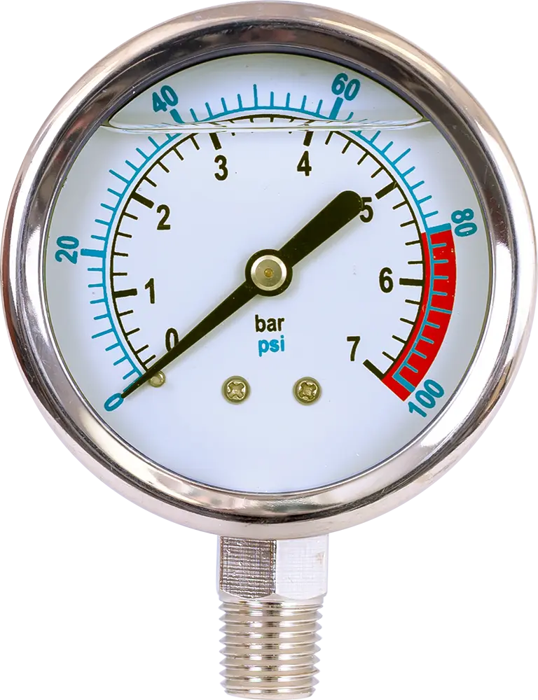 Wet Pres Ga, 0-100 PSI, 2.0in Dia, 1/4 NPT Bottom Port - SpectraPure