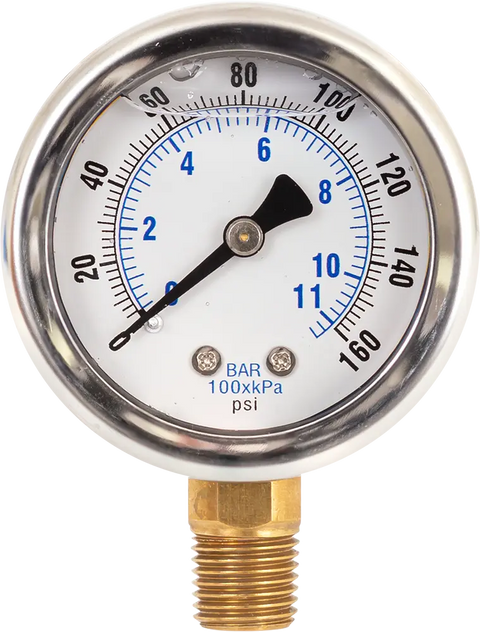 Wet Pres Ga, 0-160 PSI, 2.0in Dia, 1/4 NPT Bottom Port - SpectraPure