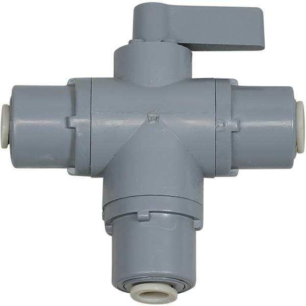 3 Way PVC Ball Valve 0.25 inch Quick-Connect Fittings - Spectrapure